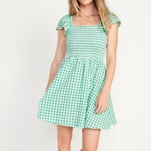 🎉Host Pick🎉Old Navy Fit & Flare Flutter-Sleeve Gingham Mini Dress - Small TALL